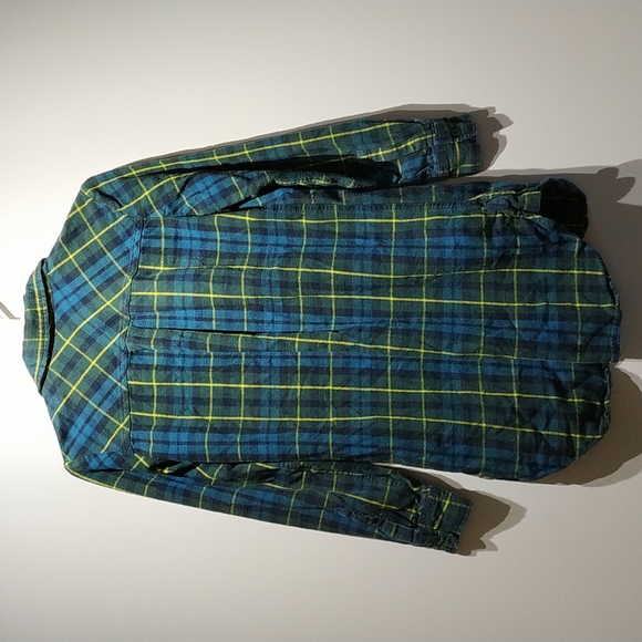 Joe Fresh Green Blue Yellow plaid Cotton button down longsleeve shirt size S - Picture 2 of 6